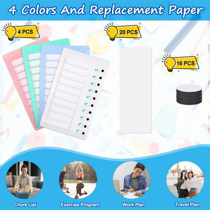4 Pcs Blank Chore Chart Memo Checklist Boards Kids Chore Chart with 20 Detachable Cardstock to Do List Checklist Board Daily Routine Chart Checklist Board for Home Routine Planning