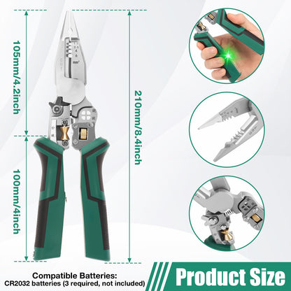Wire Stripping Tool with Voltage Tester 2026 New 10 in 1 Multifunctional Electrical Pliers Wire Stripping Pliers for Cutting Pulling Wires Crimping Repair Tool (Green& Black)