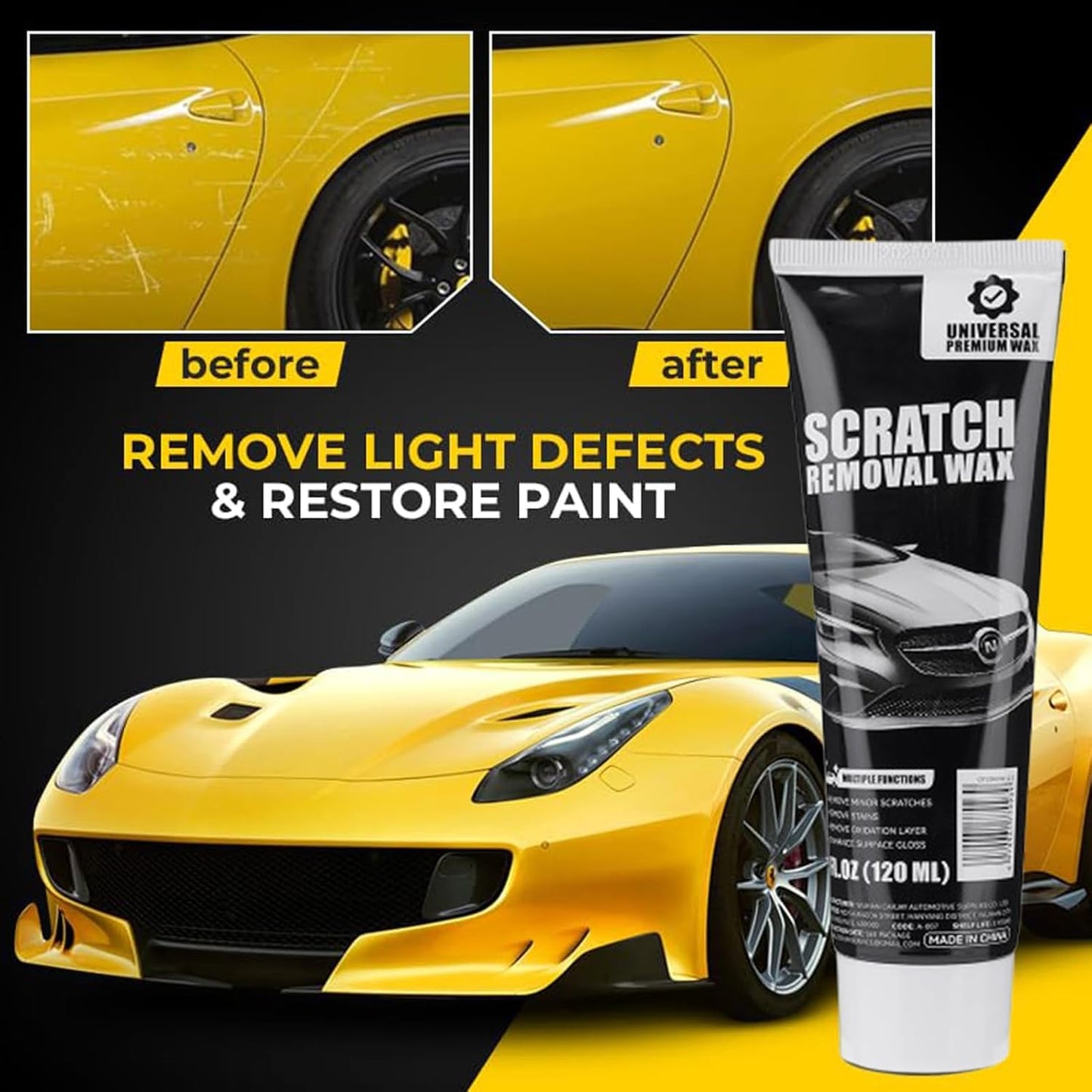 Scratch Remover for Vehicles，Scratch Removal Wax, Universal Premium Polishing Compound for Deep Scratches, 4 fl oz (120 ML), with Sponge and Cloth,White, Scratch Removal Wax