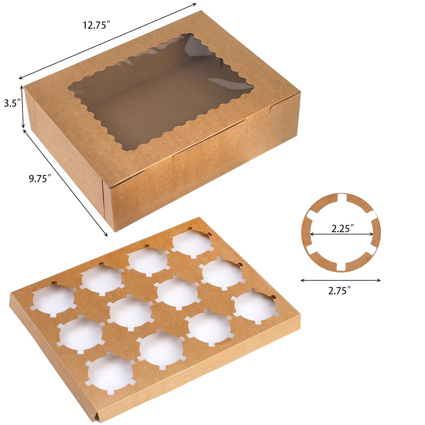 Jucoan 20 Pack Cupcake Boxes, 12 Counts Dozen Cupcake Containers with Window and Insert, Brown Bakery Pastry Treat Boxes for Muffins, Cookies, Donuts, Take Out Containers for Party