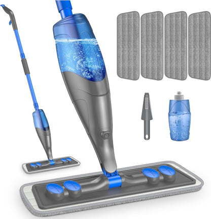 Spray Mops for Cleaning Floors: Papclean Floor Mop for Wet Dry Household - 4 Microfiber Pads 635ML Refillable Bottle for Hardwood Laminate Vinyl Apartment Kitchen Bathroom Cleaning