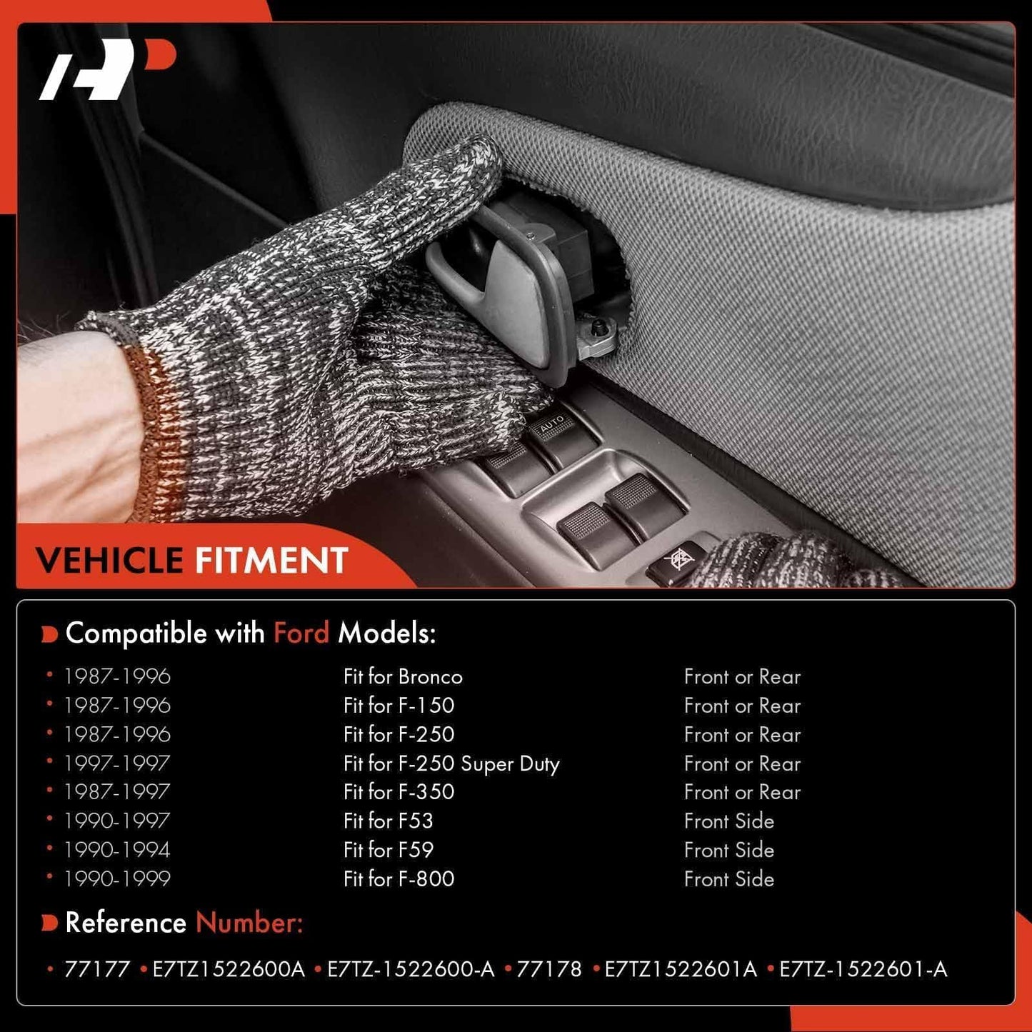 A-Premium - Interior Door Handles All Metal Pair Front Rear Driver & Passenger Side - Compatible with 1987-1997 Ford F150 F250 F350 Bronco F53 F59 F800 - Replace# E7TZ-1522600-A, E7TZ-1522601-A