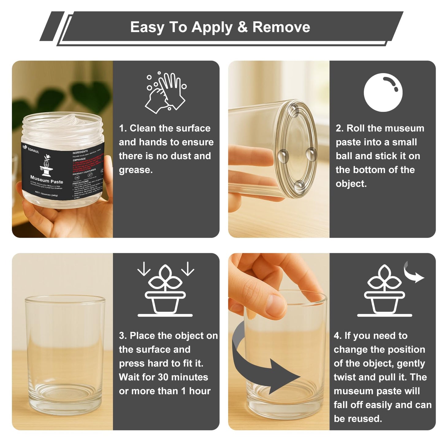 1DFAUL 12 oz Exhibits Gel for Museum, Removable Clear Museum Paste Putty Wax, Reusable & No Residue, Fixed Collection Artifacts and Decorations to Prevent Vibration, Falling