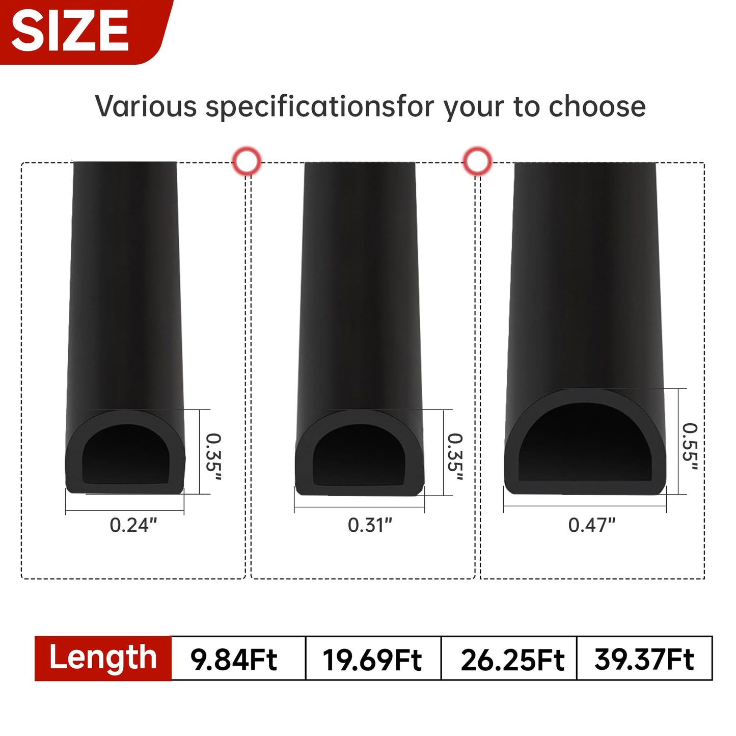T-Language D-Shaped Silicone Weather Stripping Self-Adhesive Door & Window Seal Strip | Waterproof, Durable Gasket for Doors, Windows, Frames(9mm W × 6mm T) 12M