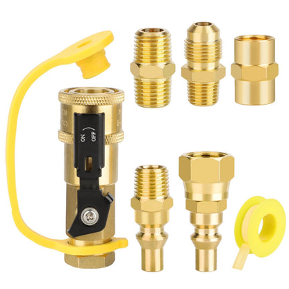 EEEKit 1/4" RV Propane Quick Connect Fittings, Brass 1/4" Natural Gas Quick Connect Disconnect Kit with 3/8" Male Female Flare, 1/4" Male Female NPT, Gas Grill Quick Connector Adapter for Camping BBQ