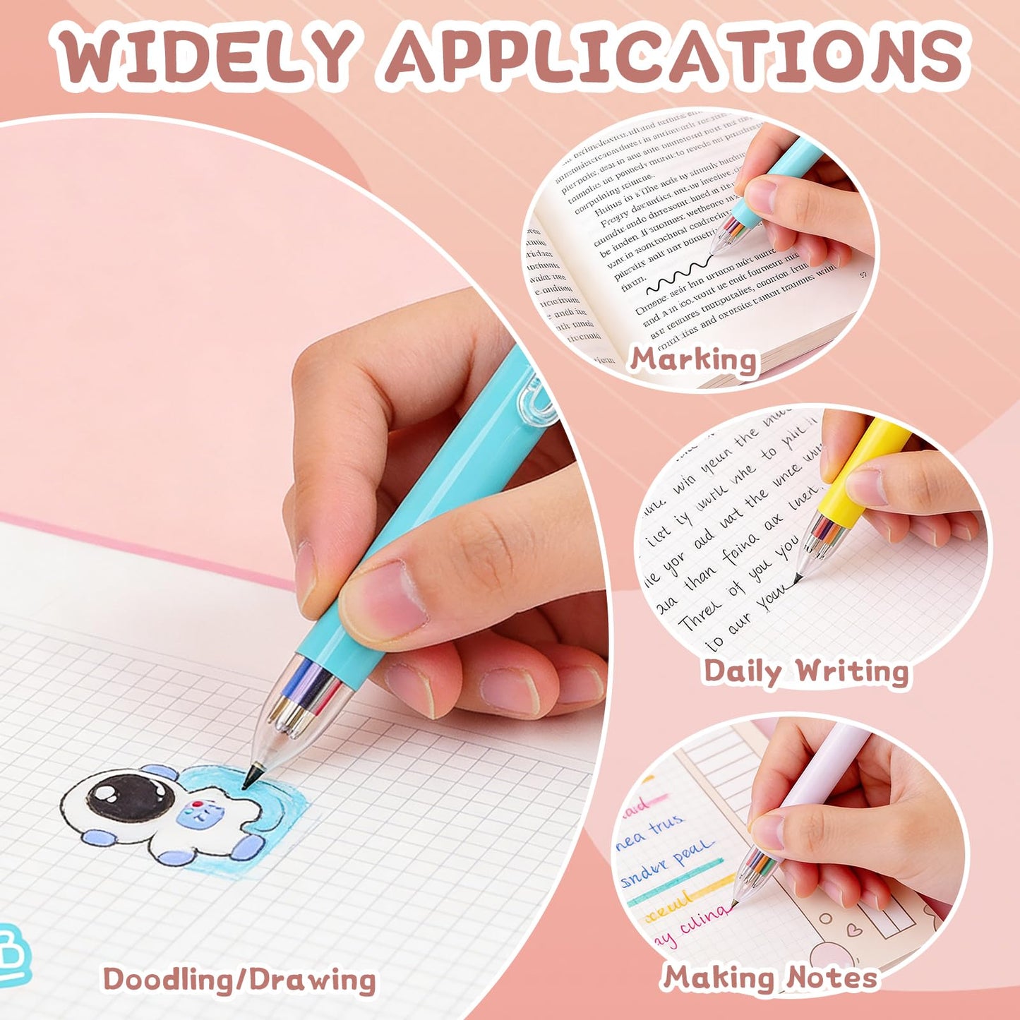 Altdeovk 24 Pack Multicolor Pen in One, 6 In 1 Pens Sets, Push Multi Colour Ballpoint Pen for Birthday, Party Favors, Office,School Student Gifts, Prizes