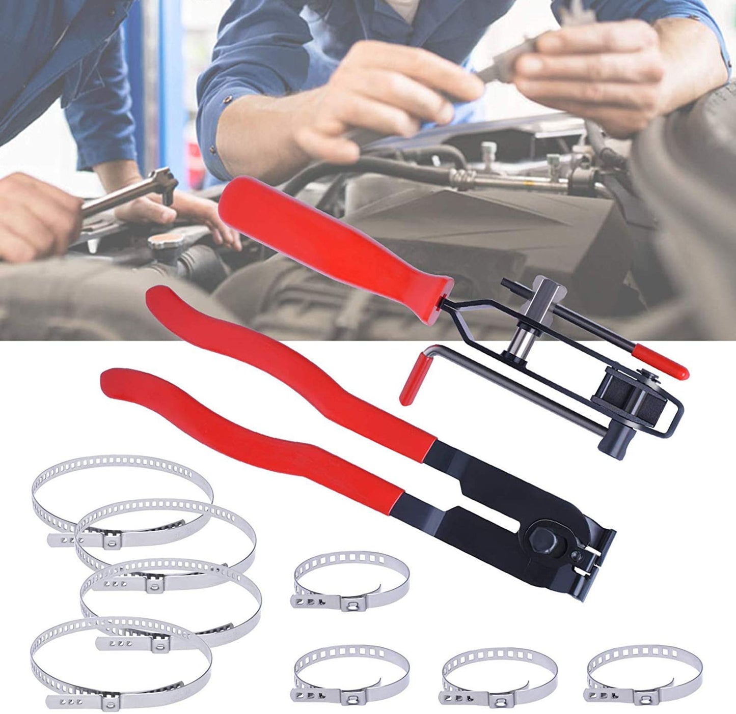 10Pcs CV Joint Boot Clamp Pliers with CV Boot Clamps Kit, Auto Repair Tool for Car Tire Repair Clamp Removal, Car Band/Banding Tool Kit, Automotive Hose Axle Plier