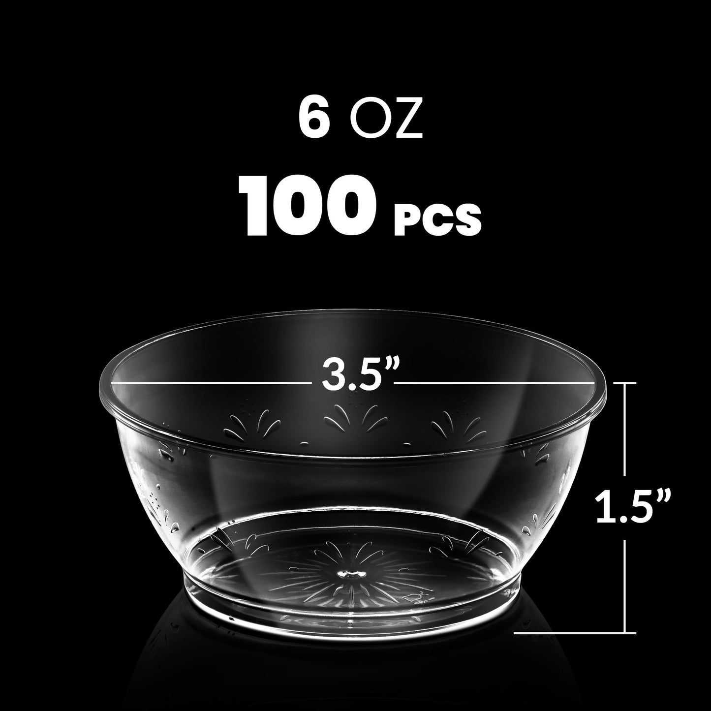 Clear Mini Plastic Bowls - (Bulk 100 Pack) 6 Oz Premium Hard Plastic Dessert Bowls for Serving, Weddings, Catering, Parties, Ice Cream, Home or Event Party Supplies