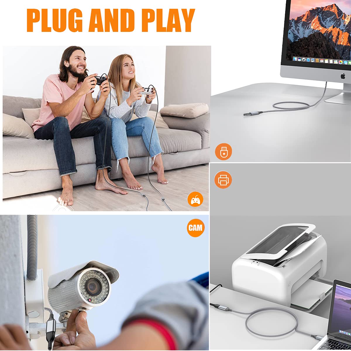 USB Extension Cable 15ft, Sweguard USB A Male to Female USB 3.0 Extension Cord Nylon Braided Supports High Speed 5Gbps Compatible with USB Keyboard,Flash Drive,Hard Drive,Printer and More (Grey)