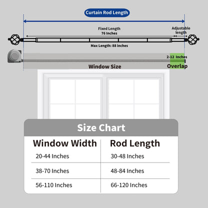 Sharpliving Matte Black Curtain Rod with Brackets 48 to 84 Inch Long, 1 Pack 3/4 Inch Diameter Adjustable Window Drape Rods with Spiral Finials for Sliding Glass Door, Bedroom, Living Room