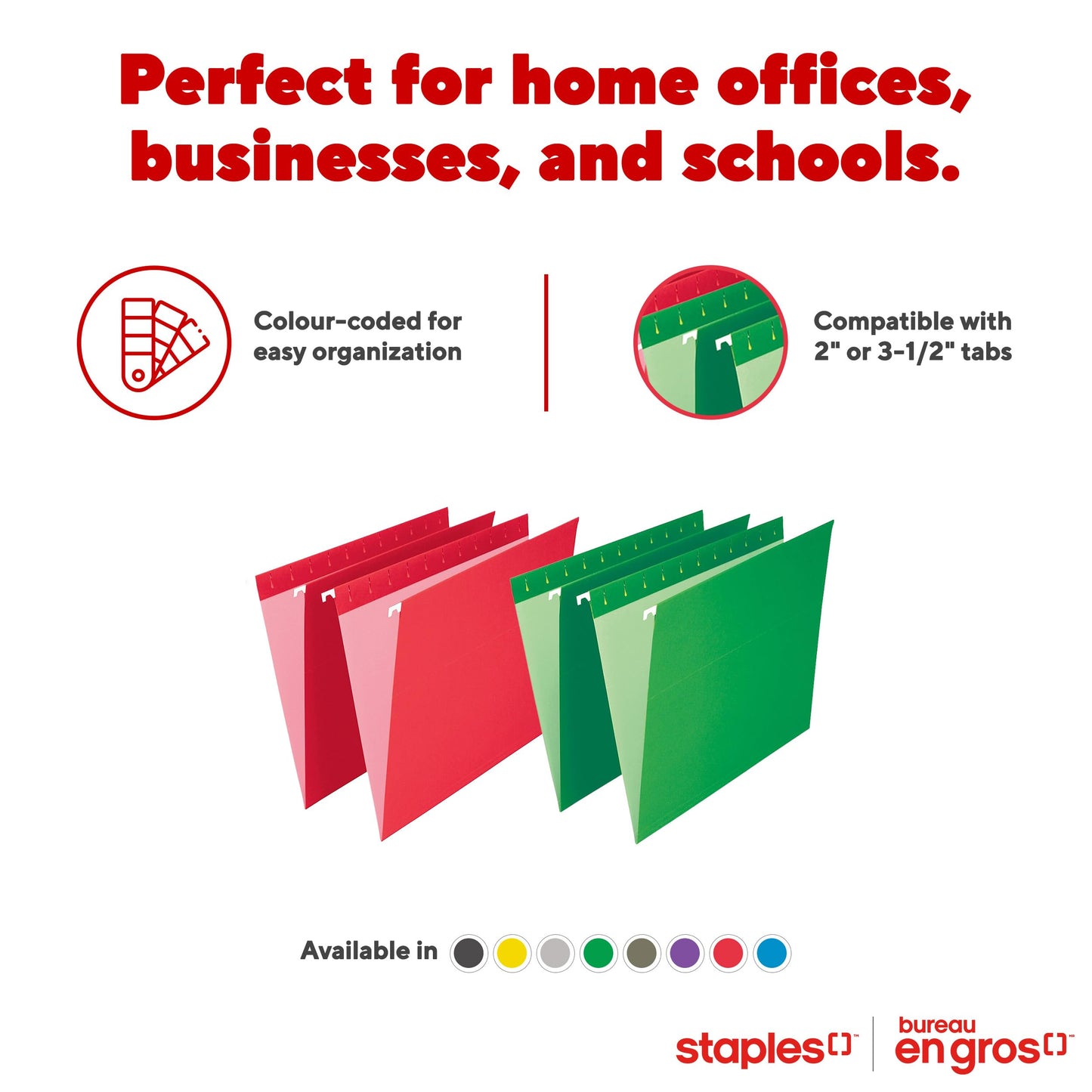Staples Standard Green Hanging File Folders - Letter Size - 25 Pack