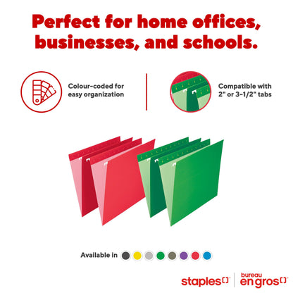 Staples Standard Green Hanging File Folders - Letter Size - 25 Pack