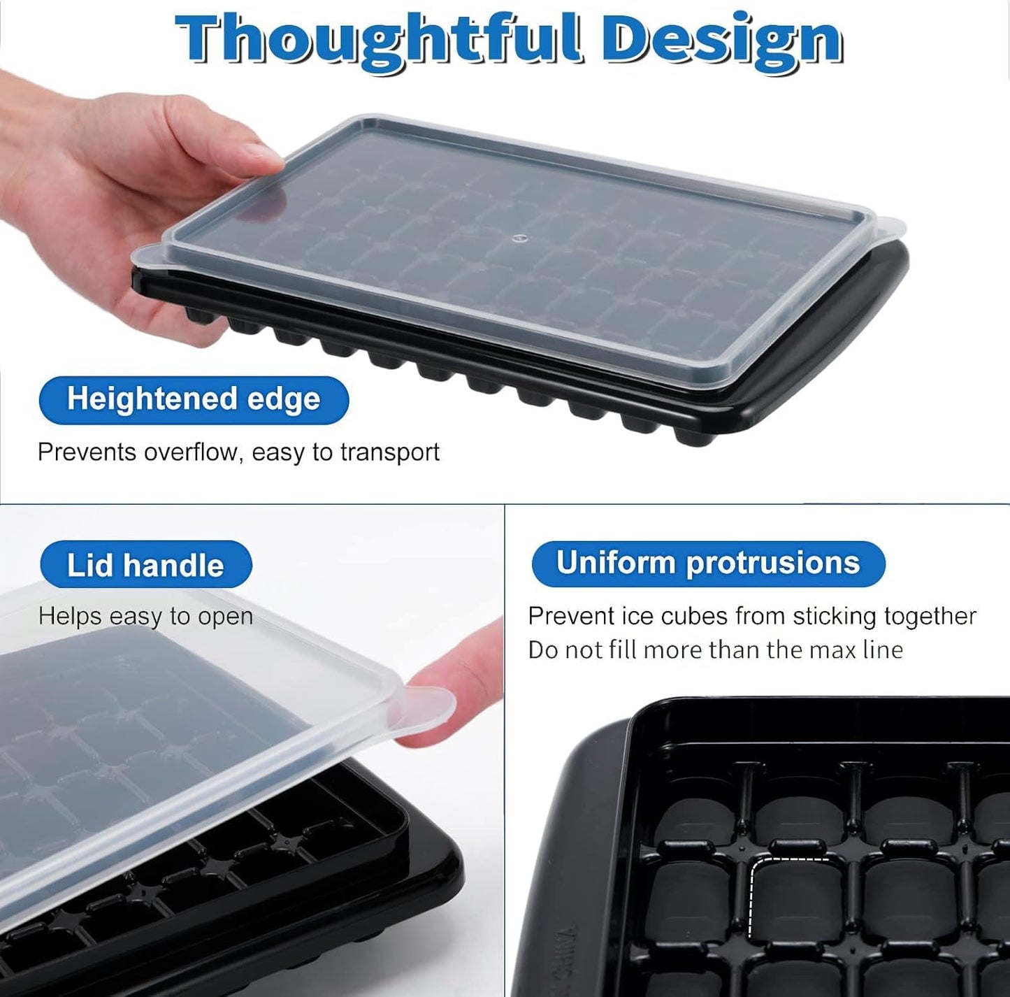 ARTLEO Ice Cube Tray with Lid and Bin for Freezer, Easy Release 55 Nugget Ice Cube Maker Tray & Mold, Ice Tray with Cover, Storage Container, Scoop. Flexable Durable Plastic, BPA Free