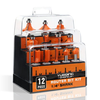 Yueqing Zhongji 1/4 Shank Router Bit Router bits 1/4 Shank-6.35MM Shank 12 Piece Router bit Set Tungsten Carbide Router Bit Professional Level Router bits 1/4 Shank Set ﻿