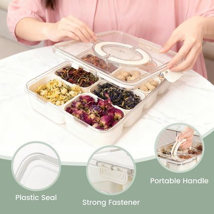 8-Compartment Snack Box with Lid, Clear Portable Serving Tray Organizer for Snacks, Fruits, Nuts, Candy, Ideal for Party, Travel, Picnic (2)