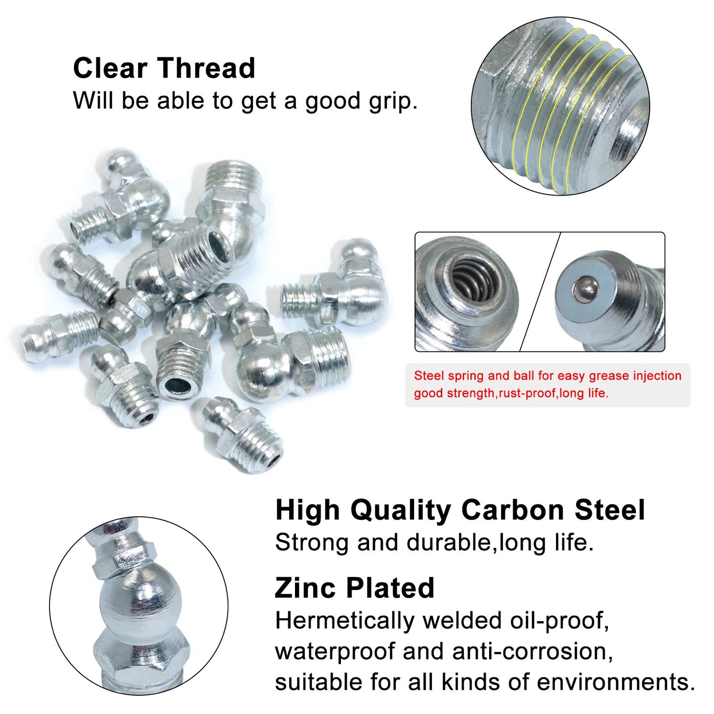 Boeray Hydraulic Grease Fitting SAE Standard 120pcs Assortment Kits - 1/4"-28 1/8"-28 Straight and 90 Degree and 45 Degree Steel Zerk Grease Nipple Fitting