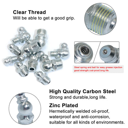 Boeray Hydraulic Grease Fitting SAE Standard 120pcs Assortment Kits - 1/4"-28 1/8"-28 Straight and 90 Degree and 45 Degree Steel Zerk Grease Nipple Fitting