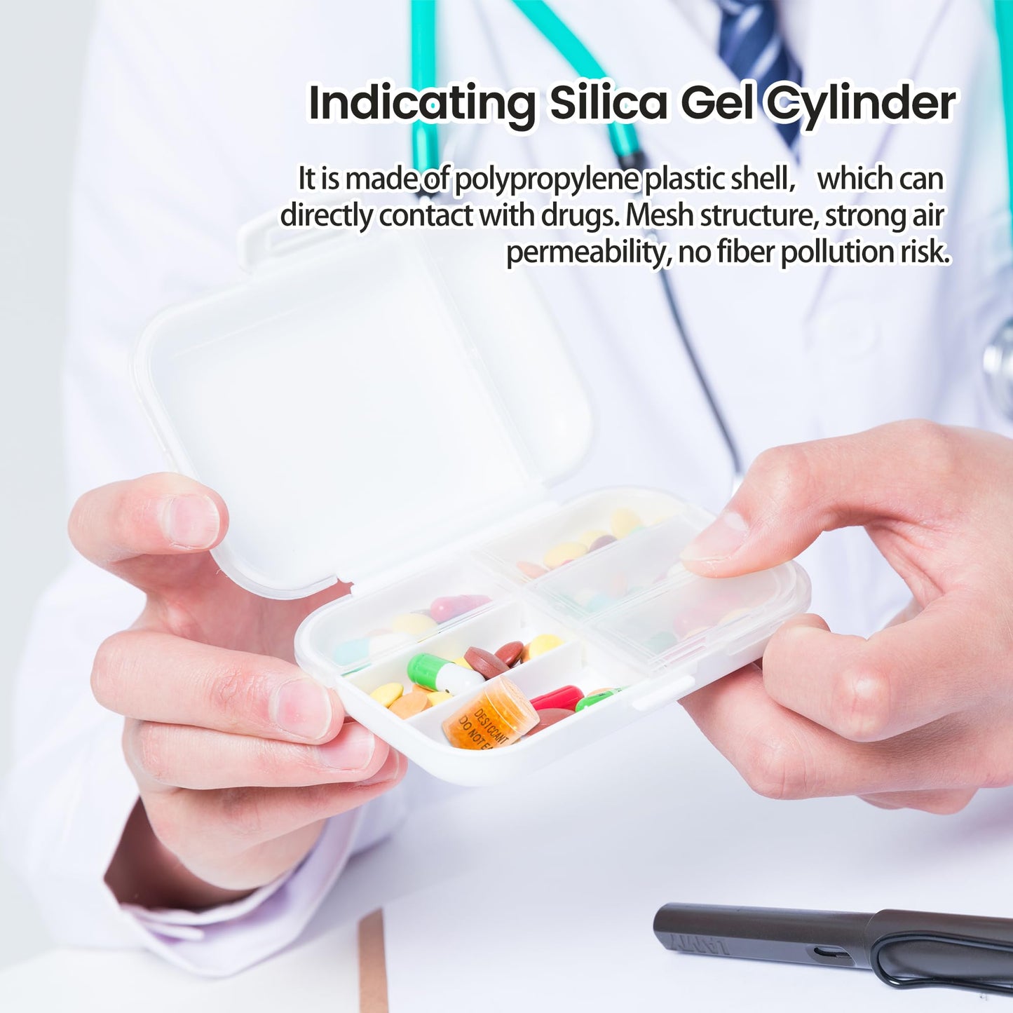 Wisesorb 1 Gram 100 Packs Desiccant Canister, Silica Gel Clear Capsules, Orange-White Indicating Desiccant Packets, Food Grade Safe Moisture Absorbers for Storage, Pill Bottles, Spices