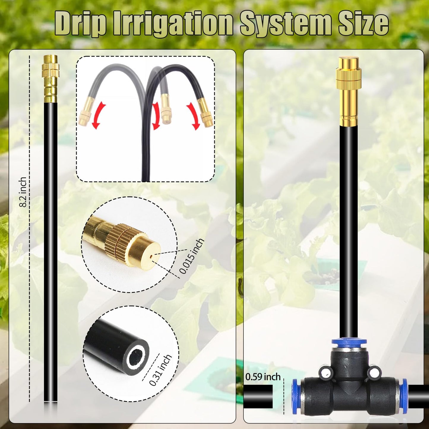 360° Adjustable Drip Irrigation System with 5/16"-50ft Hose 15 Pcs Nozzles Atomizing Irrigation System for Garden Watering System Drip Irrigation Kit for Plant Yard Lawn (50ft)