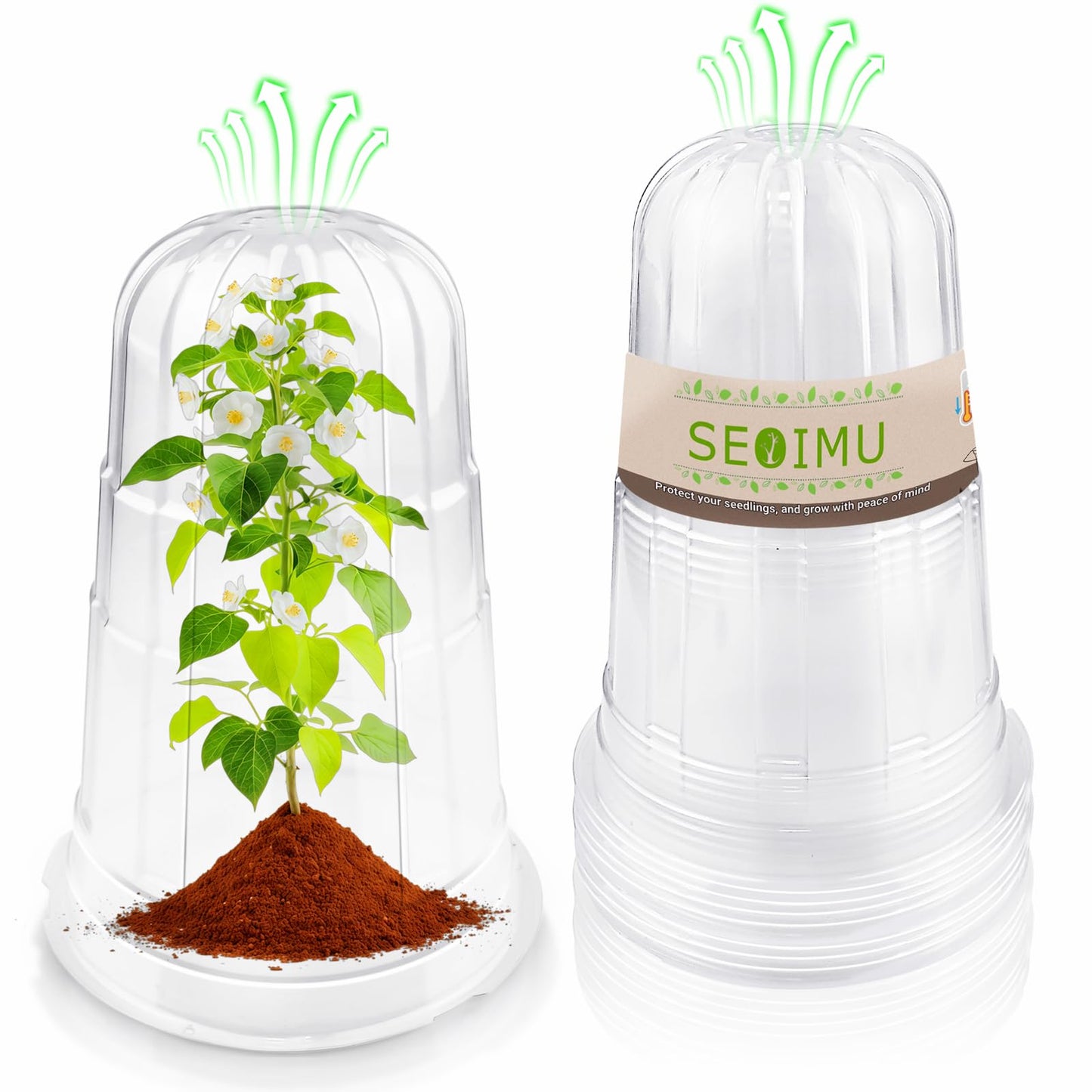SEOIMU 【10 Pcs】 Upgraded Transparent Garden Cloches for Plants, Reusable Plant Covers, Plant Protectors from Animals for Garden Plants, Plant Covers Freeze Protection