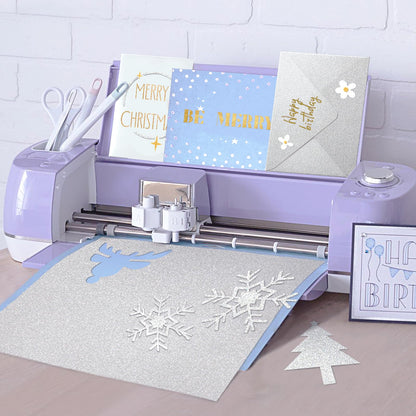 Double-Sided Silver Glitter Cardstock 12x12 for Cricut - Goefun 24 Sheets 12x12 Cardstock, 280 GSM/100 LB Silver Glitter Paper for Crafts, Christmas, Anniversary