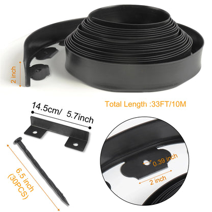 2 inch Tall Landscape Edging No Dig 33FT Garden Edging with 30 Spikes, Landscape Edging Border for Landscaping, Lawn, Flower Beds, Grass, Yard (2inch 33ft)