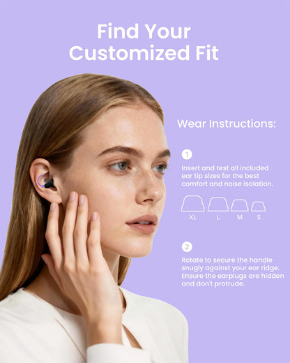 QubitPulse Dream Ear Plugs for Sleeping Ultra-Comfort, Side Sleeper Earplugs with Soft Patented Qufits Eartips, Reusable Silicone Ear plugs for Sleep, Focus, Study, 23dB Noise Reduction - Violet