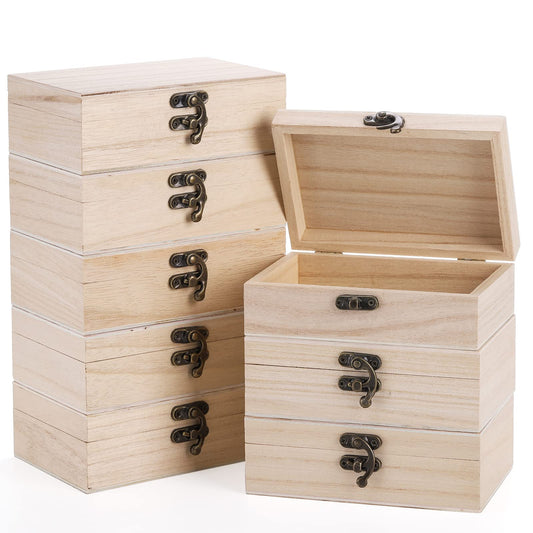 Yarlung 8 Pack Unfinished Wooden Boxes for Crafts, 6x4x2 Inch Small Keepsakes Box Jewelry Storage Unpainted DIY Gifts Box for Treasure Chest, Art Hobbies, Hinged Lid with Front Clasp