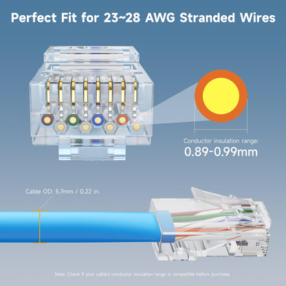 Cable Matters 100-Pack CAT6 RJ45 Modular Plugs (RJ45 Connectors / Cat6 Connector / Cat6 RJ45 Ends / RJ45 Plugs) for Solid or Stranded UTP Cable