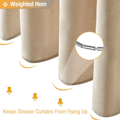 BTTN Fabric Shower Curtain, Linen Textured Cloth Shower Curtain Set with 12 Plastic Hooks, Hotel Luxury Neutral Modern Simple Waterproof Decorative Shower Curtains for Bathroom - 72"x72" - Beige/Cream