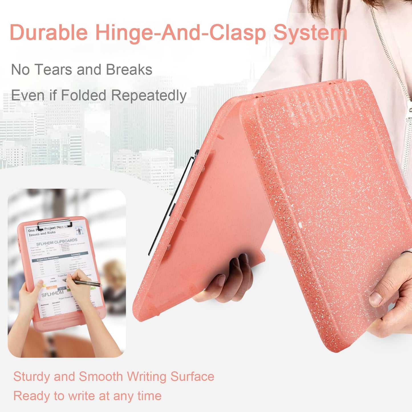 SFLHHDM Glitter Clipboard with Storage,A4 Clip Boards 8.5x11 with Pen Holder,Storage Clipboard with Low Profile Clip,Side Opening Sparkle Clipboards,Clipboards Folder for Office(Pale Pink)