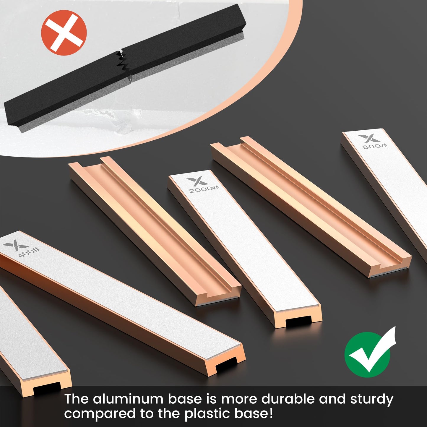 XARILK 6 PCS Diamond Knife Sharpening Stones Set with Aluminum Base 6.2×0.9", Diamond Plates Kit for XARILK Type Sharpeners System, 180# 400# 800# 1500# 2000# 3000# Grit