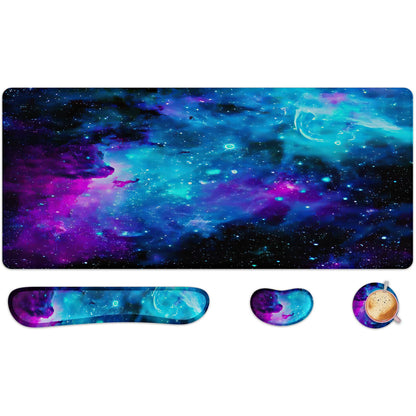 4-in-1 Large Gaming Mouse Pad, Keyboard Wrist Rest Pad & Wrist Support Mouse pad Set, Ergonomic Mouse Pad, Extended Desk Pad Waterproof Desk Mat for Home Office Study - Nebula Galaxy