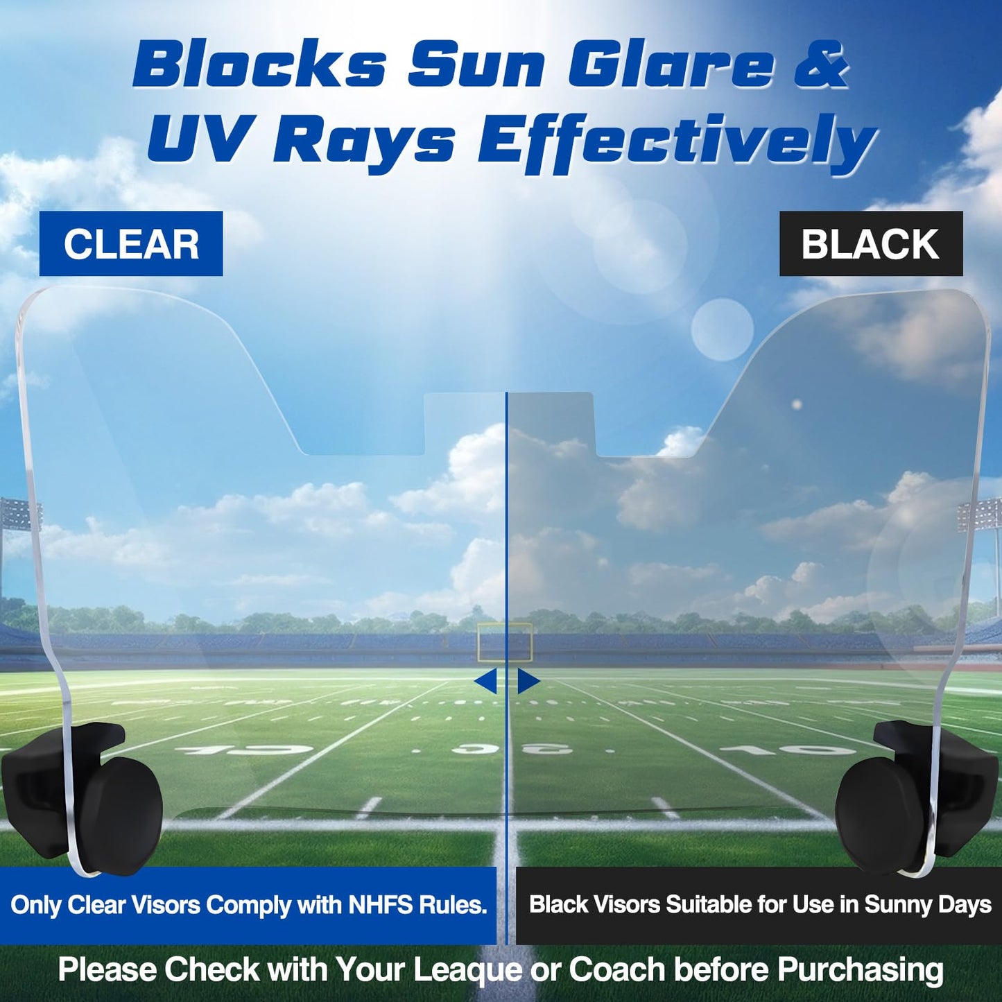 Automiim 2 Pcs Football Visor, Football Helmet Visor Fits Youth & Adult, Professional Football Visor Eye-Shield with High Clarity and Anti-Scratch Football Protective Gear, Black and Clear