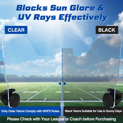 Automiim 2 Pcs Football Visor, Football Helmet Visor Fits Youth & Adult, Professional Football Visor Eye-Shield with High Clarity and Anti-Scratch Football Protective Gear, Black and Clear