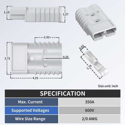 RVBOATPAT 350 Amp Car Battery Cable Connector 2/0 AWG Battery Quick Connect Disconnect Connector Quick Disconnect Battery Terminal Plug Connector Kit for Truck Winch Trailer -2pcs