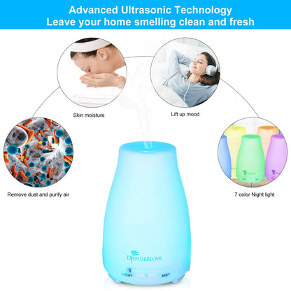 Diffuserlove 2 Pack 200ml Essential Oil Diffuser Ultrasonic Aromatherapy Diffuser Cool Mist Humidifiers and Waterless Auto Shut-Off for Home Office Bedroom