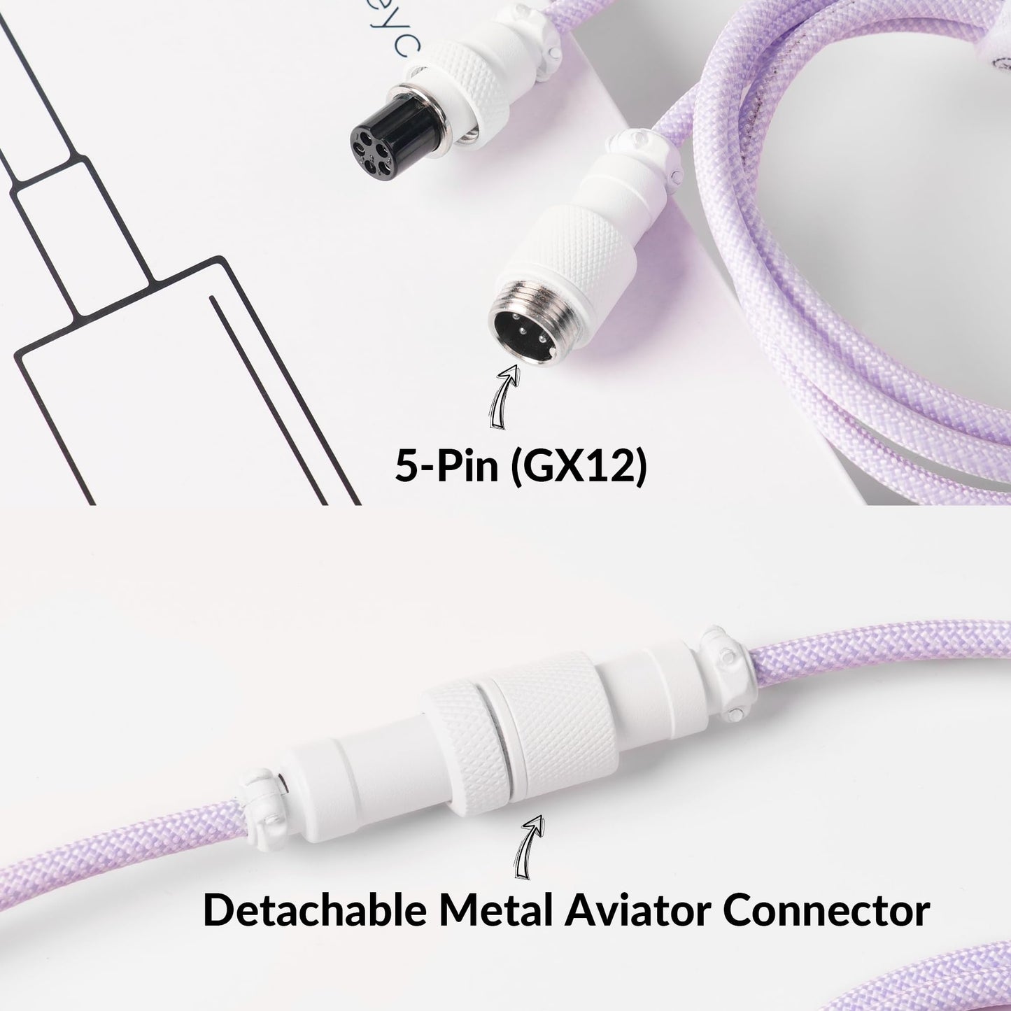 Keychron Custom Coiled Aviator Cable, Light Purple, 5-Pin (GX12) Detachable Metal Connector, USB-C to USB-C with USB-A Adapter, Durable Braided Cable for Mechanical Keyboards, Charging & Data Transfer