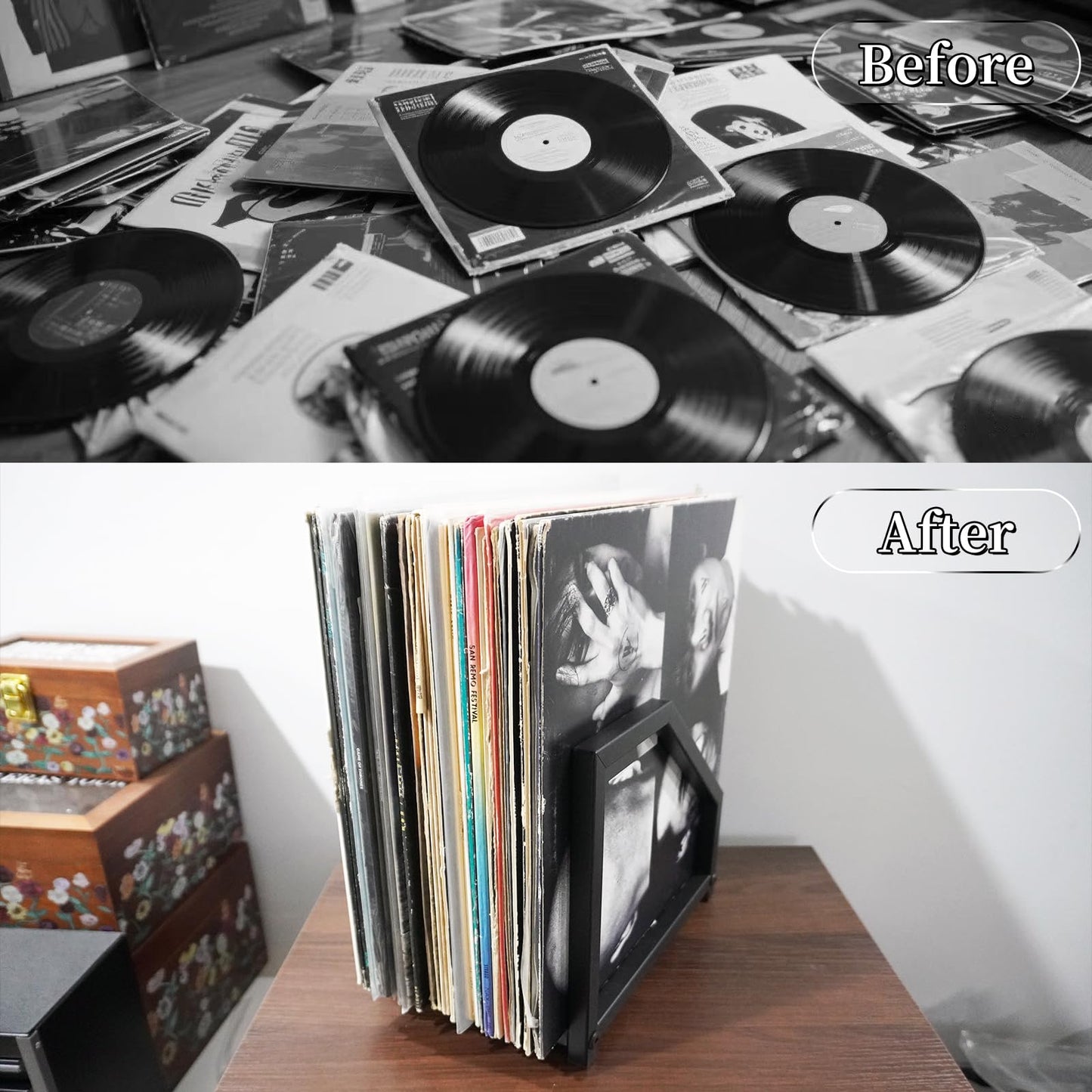 Vinyl Record Holder Display Stand Black Metal Tabletop Record Holder Vinyl Stand Storage Rack For Multiple Albums