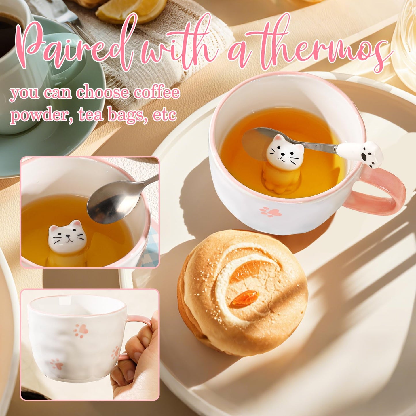 BigNoseDeer Kawaii Cat Mug with 3D Kitty Inside Ceramic Tea Cup Coffee Mug Cute Mugs Gifts for Women Girlfriend Kids(13oz)