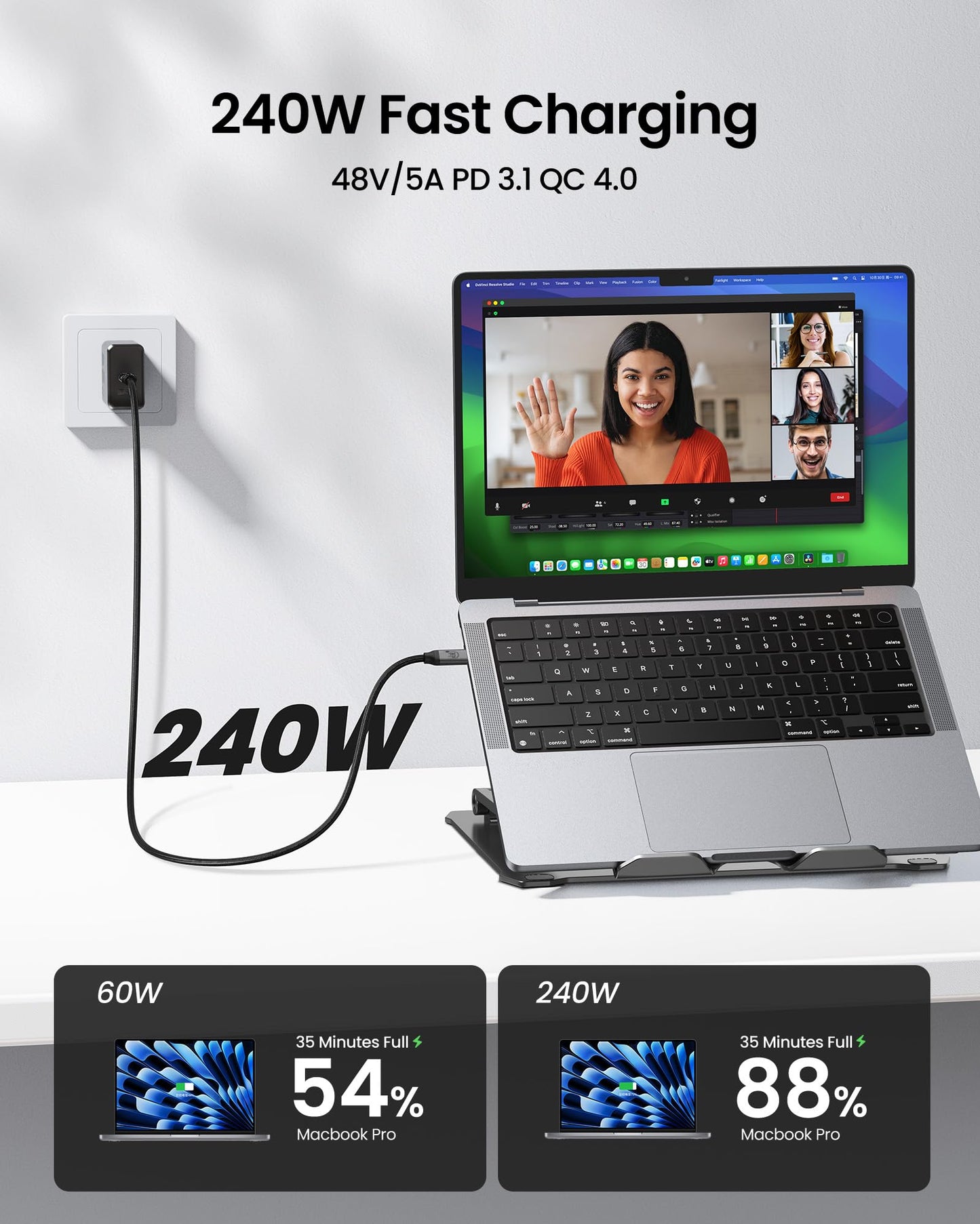 Silkland USB C Monitor Display Cable [4K@144Hz/60Hz 8K@30Hz], USB C 3.2 Gen 2x2 Video Cable, 20Gbps Data Transfer, 240W PD Fast Charge, Type C Cable Compatible with MacBook Pro, iPad, Mac Studio 10FT