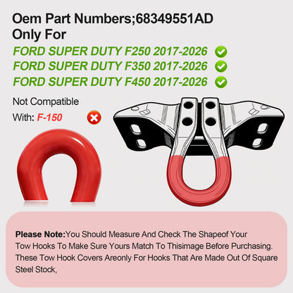 TOVIIEA Tow Hook Covers for Ford Super Duty F250 F350 F450 2017-2026 Thicken Upgrade, Tow Hitch Covers Compatible with F250/F350/F450 2017-2026 Accessories,2PCS-RED