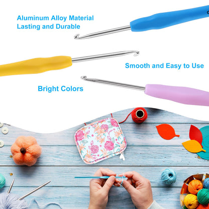 Vodiye 21 Sizes Ergonomic Crochet Hooks Set 0.5–10.0mm with Case, Soft Grip Crochet Needles for Crocheting Comfort