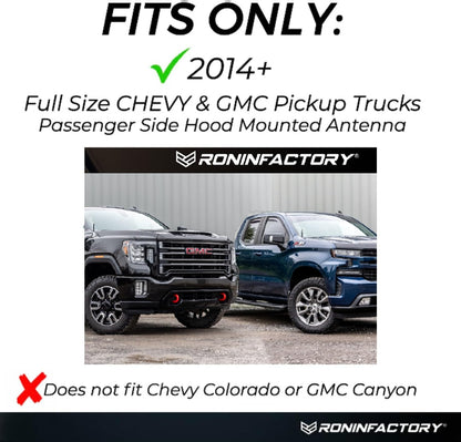 RONIN FACTORY Truck Radio Antenna Accessory for Chevy Silverado & GMC Sierra Accessories (2014+) - Anti Theft - Carwash Safe - Short Replacement Antenna (8 Inch Flexible)