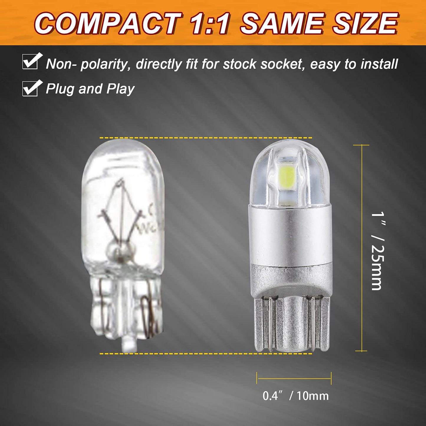 Auxbeam 194 LED Bulbs White 10 PCS, T10 LED Bulbs 6000K 3030 Chipsets T10 W5W 168 2825 LED Replacement Bulbs for License Plate Side Marker Lights, Map Door Courtesy Dashboard Reading Lights