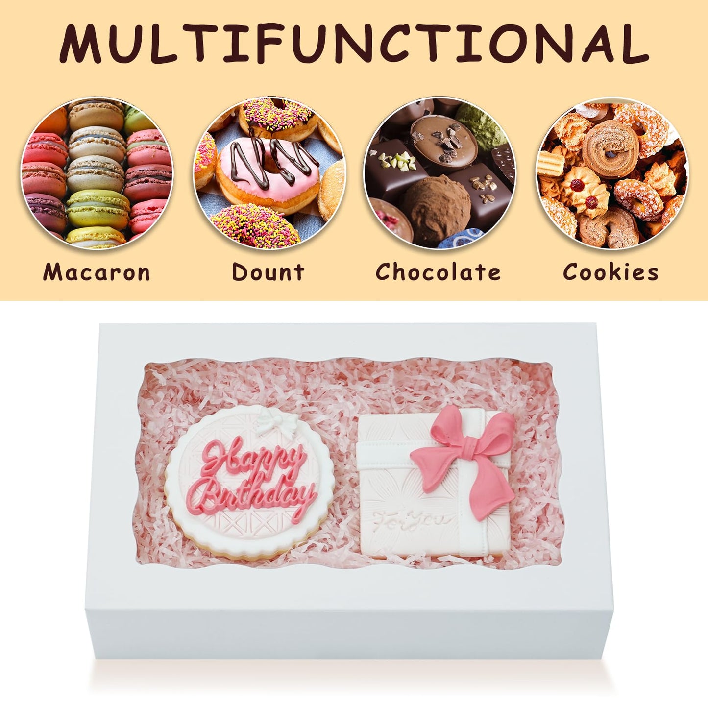 XINHPKGG 50pcs Cookie Boxes with window 8x5x2 Inch Bakery Boxes Treat Box Dessert Box for Chocolate Covered Strawberries Macaron Pastry - White