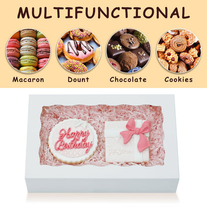 XINHPKGG 50pcs Cookie Boxes with window 8x5x2 Inch Bakery Boxes Treat Box Dessert Box for Chocolate Covered Strawberries Macaron Pastry - White
