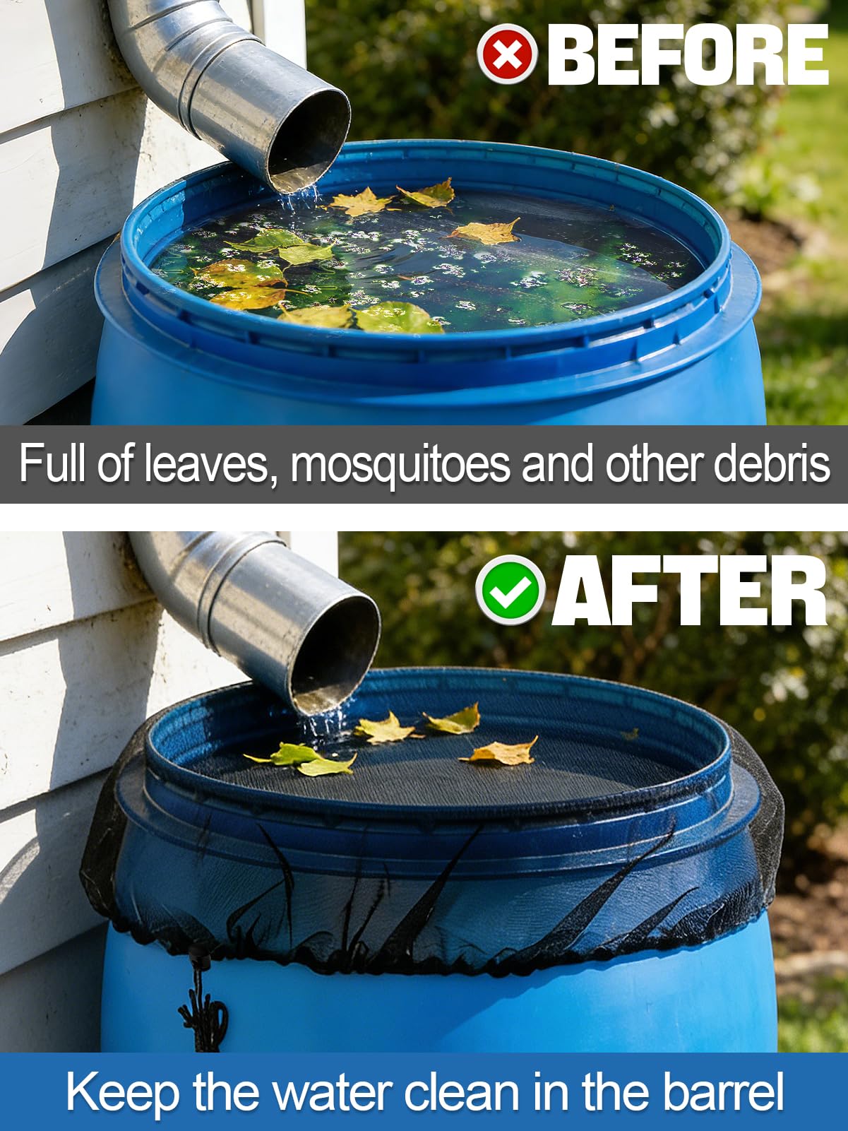 4 Pcs Mesh Cover for Rain Barrels - Rain Barrel Net Cover with Drawstring Rain Barrel Netting Screen for Preventing Fallen Leaves Debris and Small Objects in The Garden or Under The Eaves - 39in