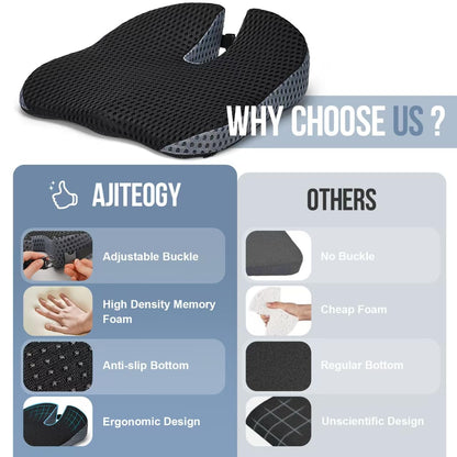 Car Seat Cushion, Memory Foam Car Wedge Seat Cushion for Driving, Height Booster & Posture Support, 4D Mesh Seat Pad with Adjustable Straps - Universal Fit for Office/Vehicle