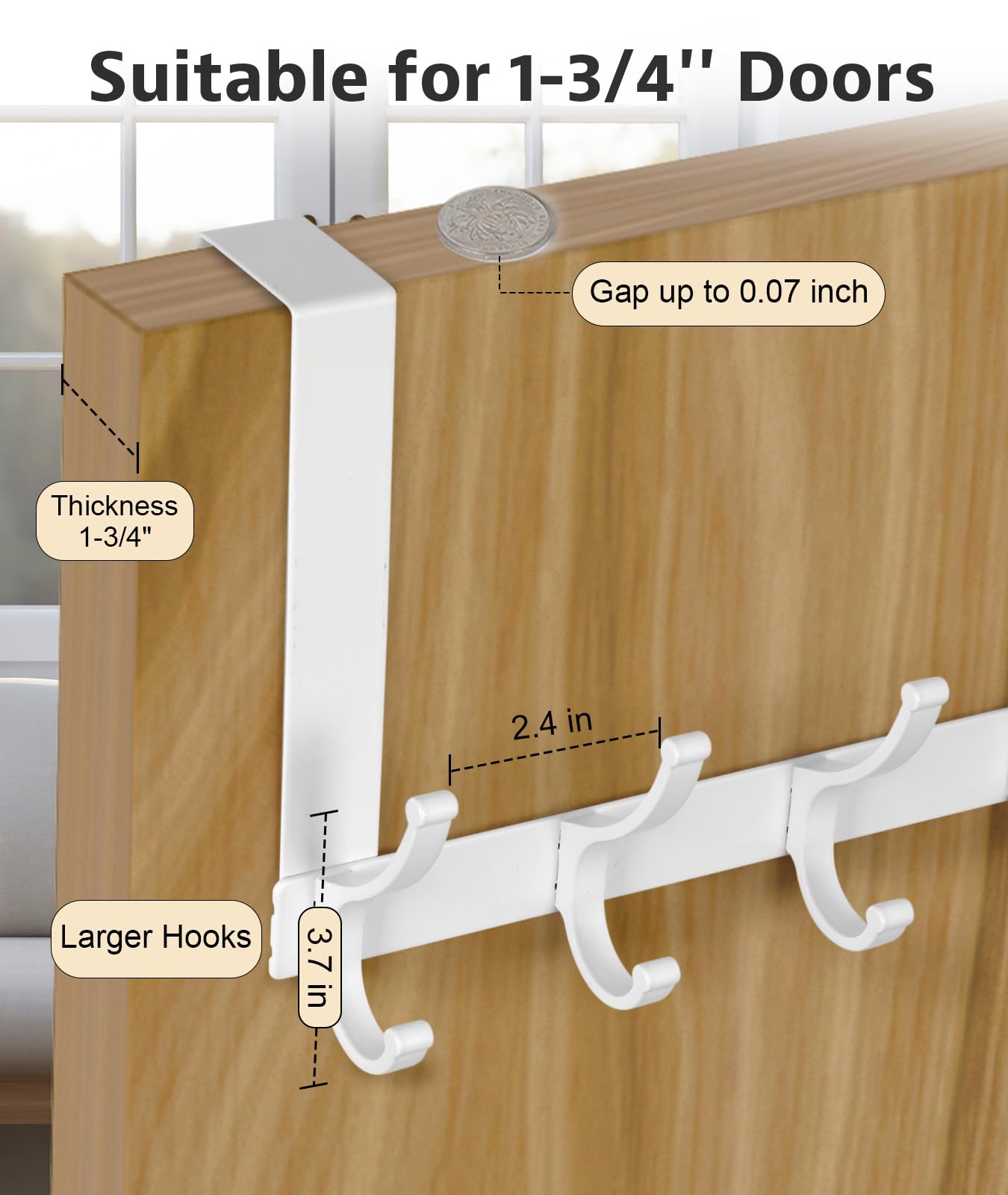 Optish Door Hooks for Hanging, Over The Door Towel Racks for Bathroom, Coat Rack Door Towel Hanger Towel Hooks (2Pack, White, Fit 1-3/4" Doors)